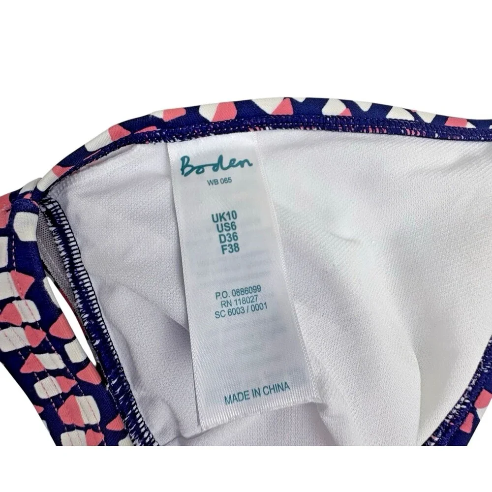 Boden Ruffle Halter Bikini Swim Top Pink Navy Geo Print US 6 Resort Beach